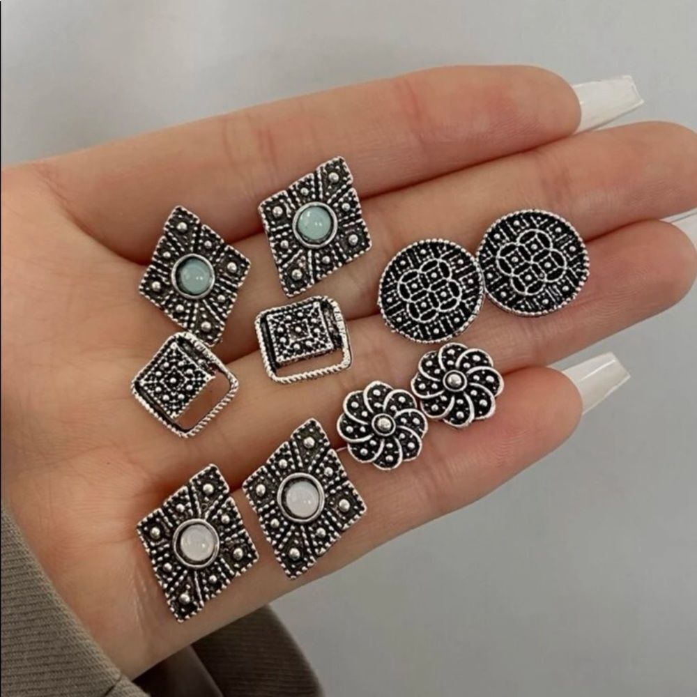 ANTIQUED Silver Stud Earrings